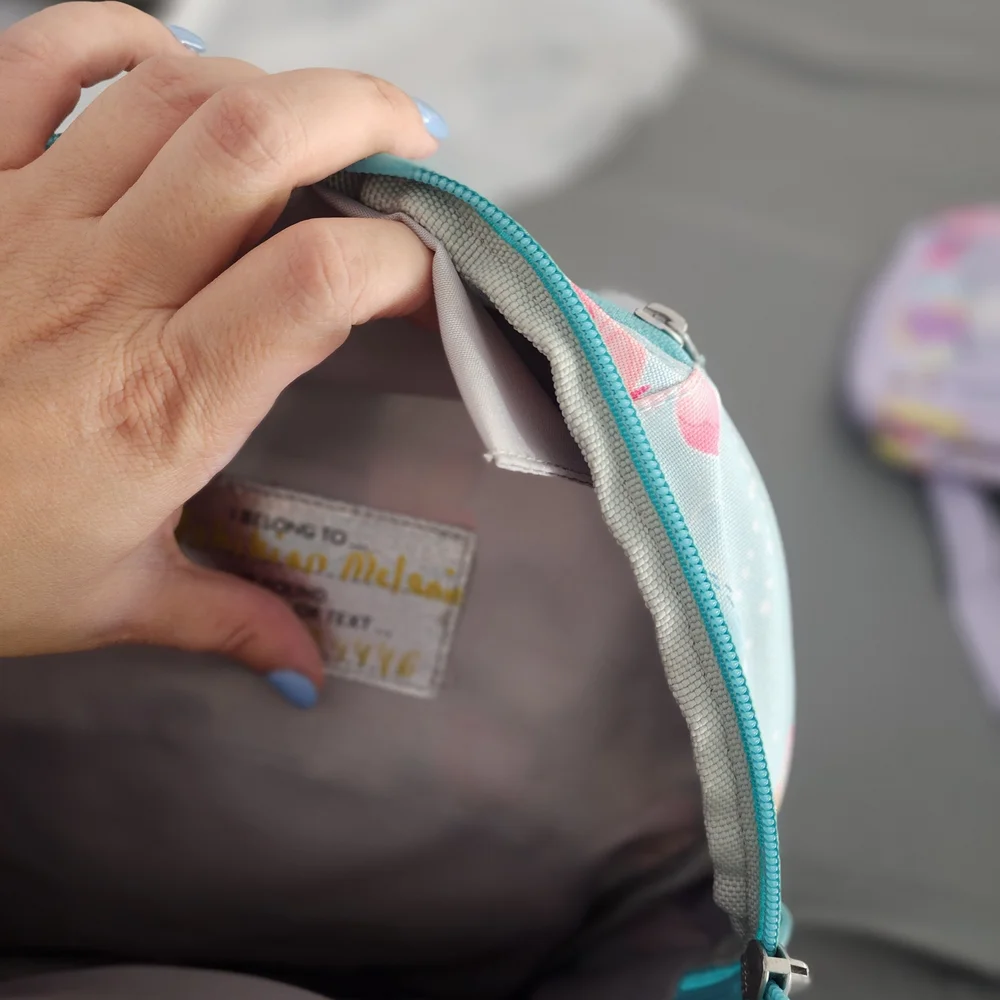 Pottery Barn Kids Blue and Pink Backpack with Butterfly Design